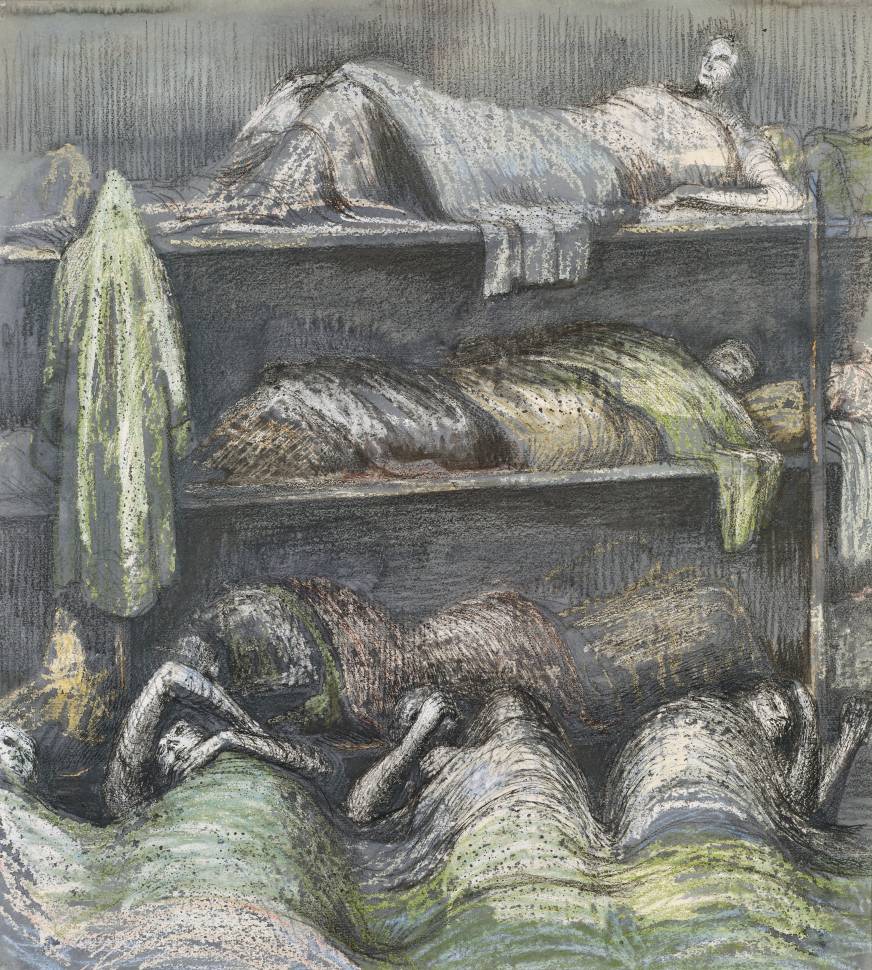 Shelter Scene: Bunks and Sleepers 1941 Henry Moore OM, CH 1898-1986 Presented by the War Artists Advisory Committee 1946 http://www.tate.org.uk/art/work/N05711