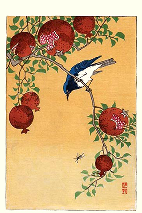 Koson Ohara (1877-1945)-Pomegranate and flycatcher